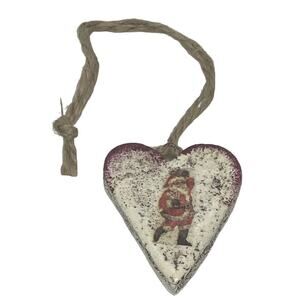Heart Christmas Salt Dough 2 1/8" Ornament Handmade Retro Santa Design Ukraine